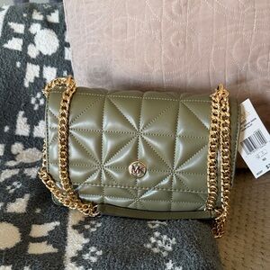 Michael Kors Green Quilted Shoulder Bag with Gold Chain